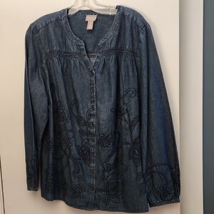 Chico's Denim Blue Floral Blouse